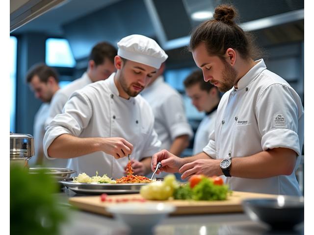 Professional culinary arts training in modern kitchen facility